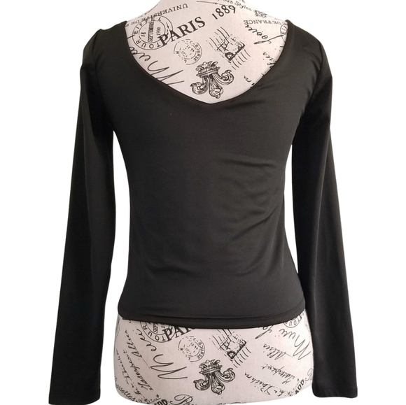 Black Top With V Neck And Ruched - Picture 2 of 4